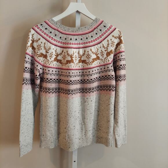 Talbots Sweater Medium Speckled Fair Isle Cozy Preppy Crew Neck Reindeer - Picture 4 of 7